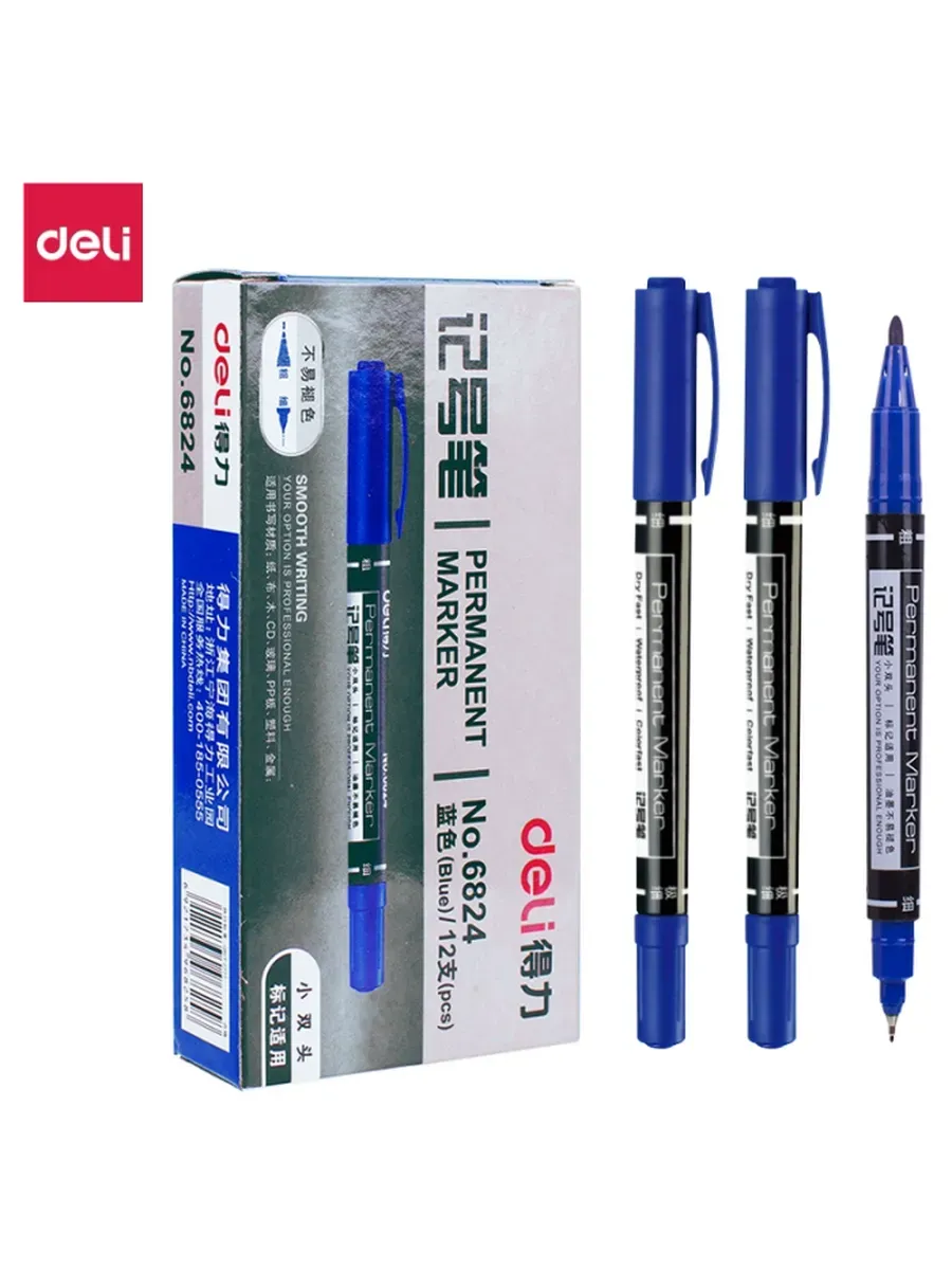 Маркер перманентный двухсторонний синий CD-DVD DELI 6824